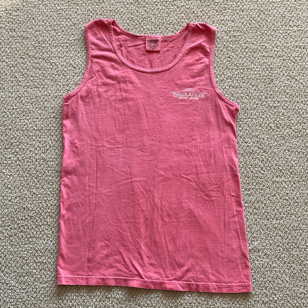 Comfort Colors Chickadees Chi Kappa Phi Pink Salmon Tank Top Size Small Like New